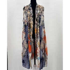 Radzoli Top Women M Boho Floral Waterfall Duster Vest Open Front Art to Wear